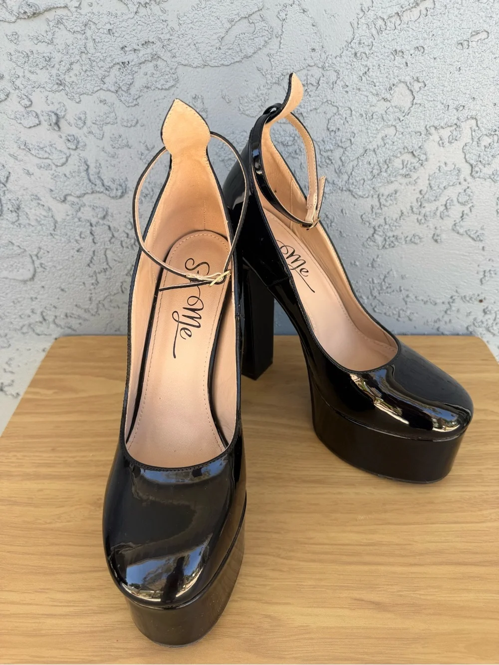 So Me Black Patent Platform Ankle Strap Mary Jane Heels 10